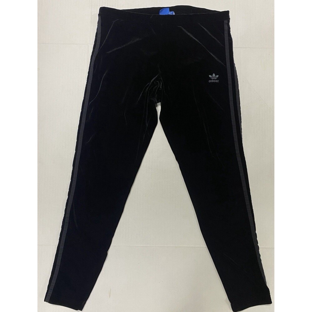 Adidas Track Pants Women XL Black 3-Stripes Velour Athletic Fit Pull On